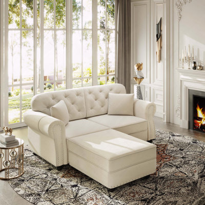 Velvet Chesterfield Sofa Nailhead Trim Button Tufted