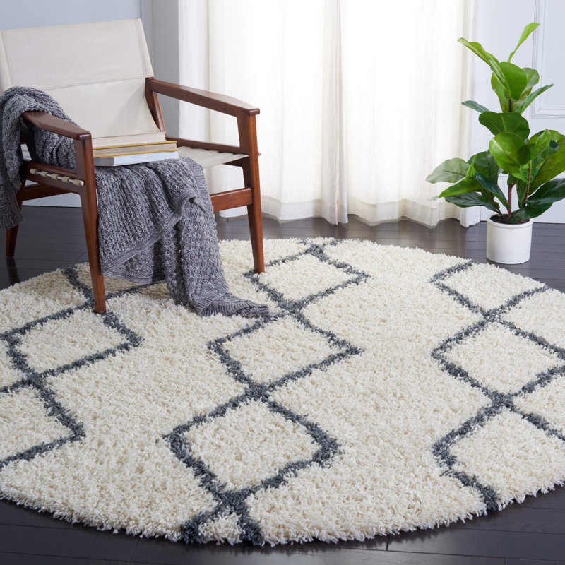 Minna Shag 600 Performance Geometric Rug, Round 6'7"