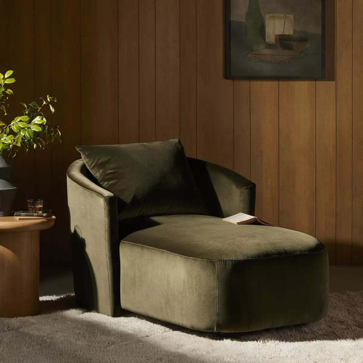 Mirage Upholstered Chaise Lounge, Surrey Olive 76.8% Cotton/23.2% Polyester
