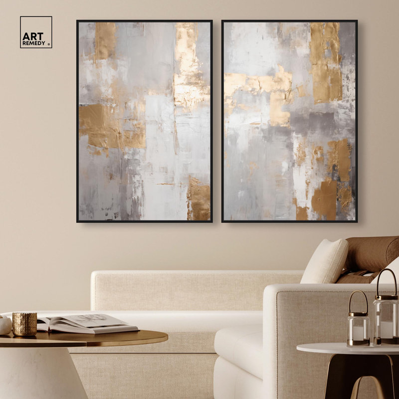 Tranquility Gold Art , Black, Impression dans un cadre flottant sans passe-parto, H 37 po x l 25 po