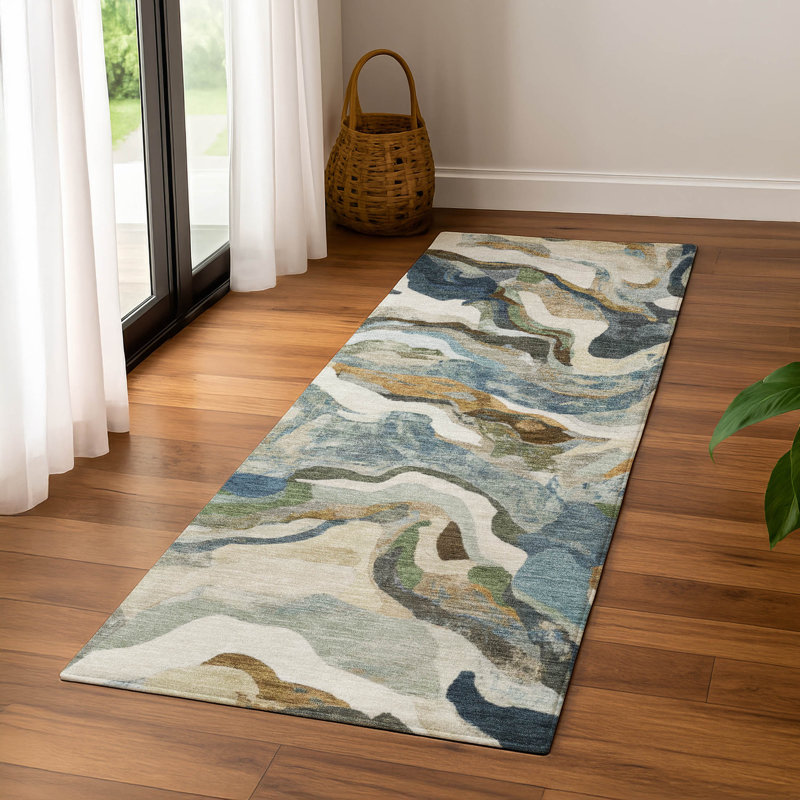 Tapis moderne lavable à la machine de qualité supérieure Mayfield AMF2162, En jean, Tapis de couloir 2 pi 3 po x 7 pi 6 po