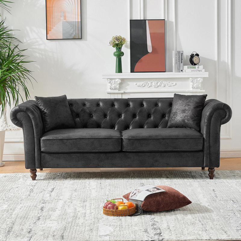 Canapé en tissu 83 po Chesterfield, Noir