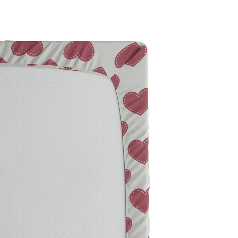 Microfiber Fitted Sheet, Full Fitted Sheet, White/Red, Heart 1