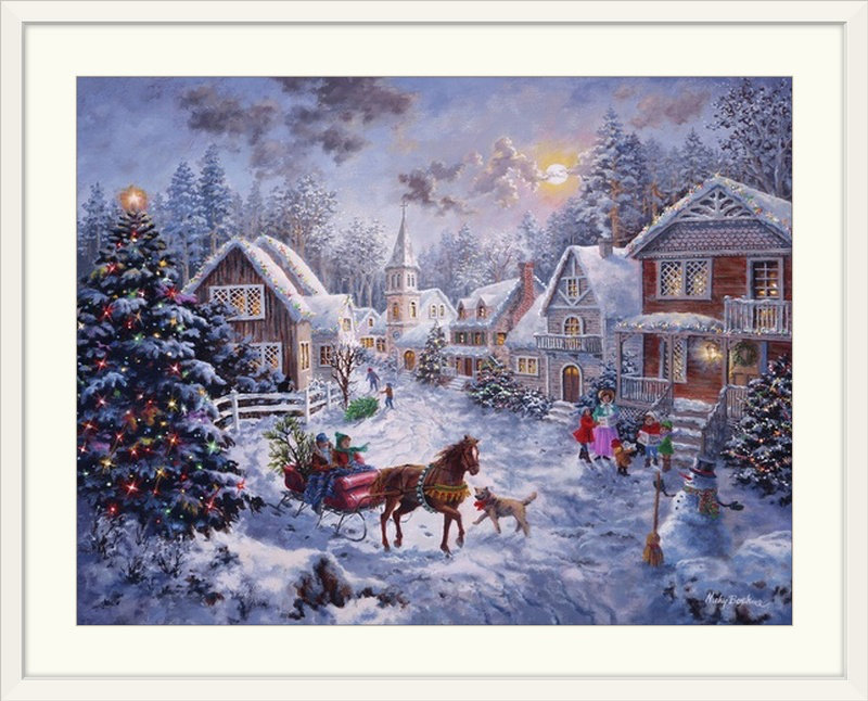 « christmas art merry christmas » par nicky boehme, reproduction d’art, H 35 po x l 44 po x P 1 po, Cadre noir