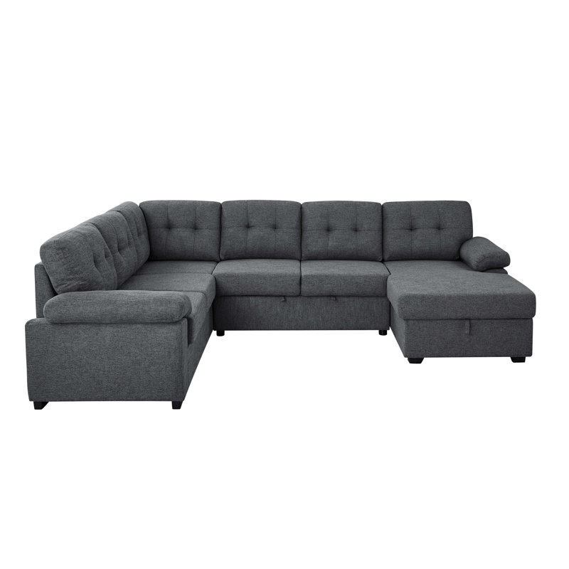 Grand canapé-lit modulaire faisant face à gauche de 114,5 po Enns, Mélange de lin gris foncé