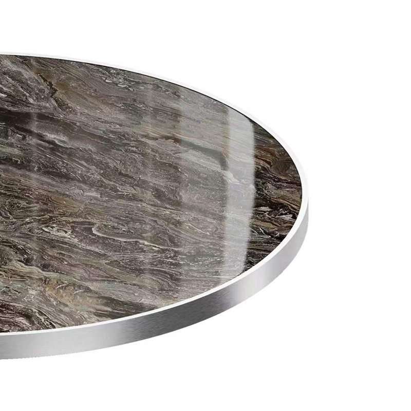 Table carrée en marbre fritté d'aspect marbre, Gris ardoise foncé