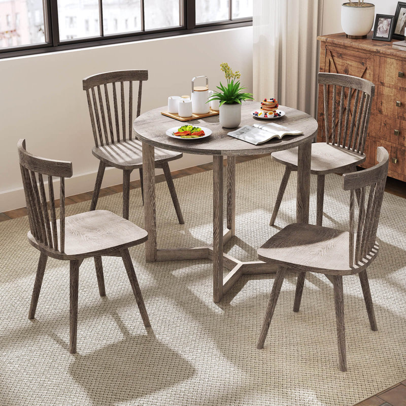 36 Inch Wood Dining Table For 2-4 People With Wing-shaped Pedestal, Gray