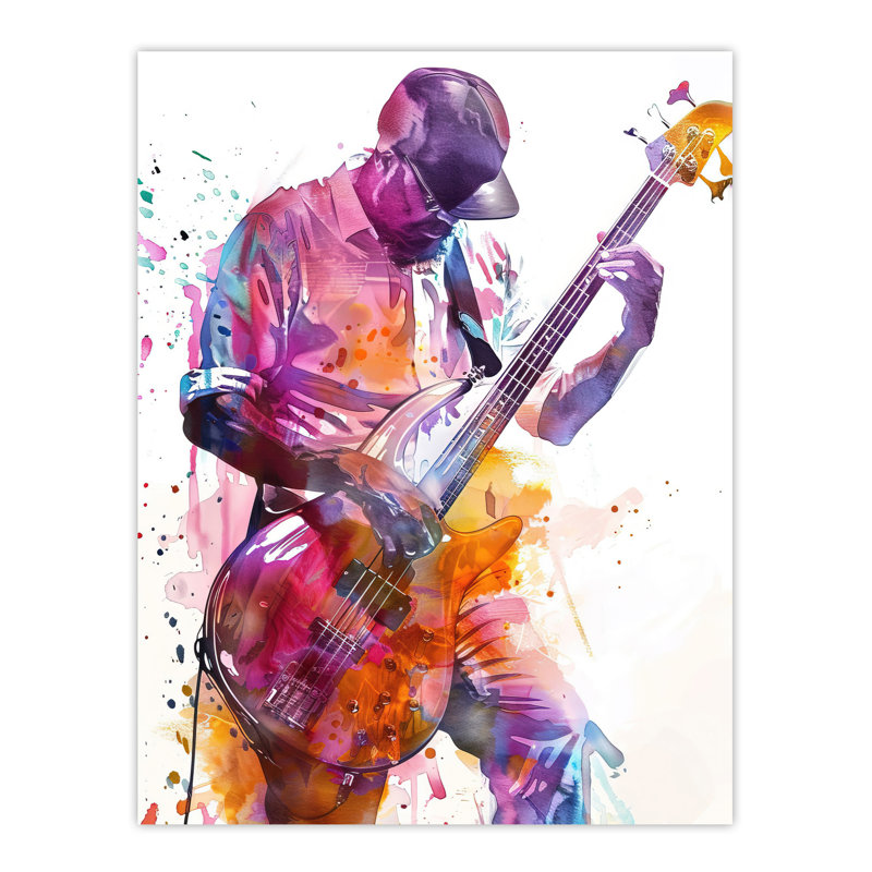 Bassist Watercolour Musician Portrait Wall Art Print