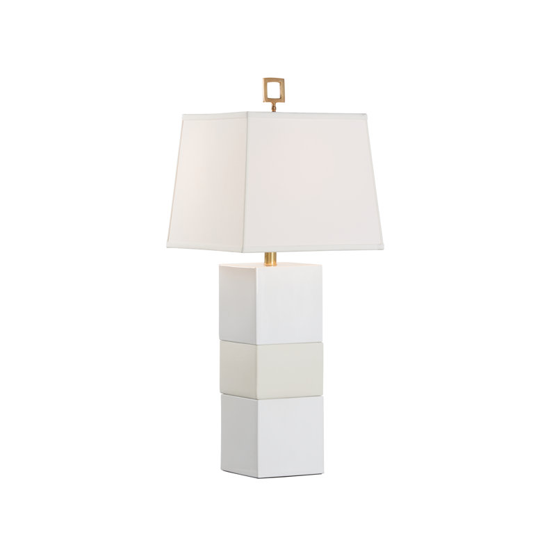 Banded Ceramic Table Lamp, Gloss/Matte White