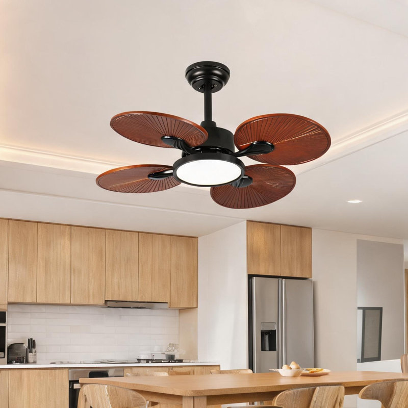 Ventilateur de plafond avec lumière pour la chambre à coucher au salon, finition naturelle, pales en bois massif de 33 pouces, moteur à courant continu, DEL à intensité variable, réversible