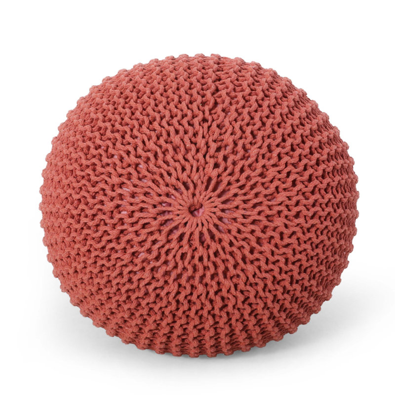 Pouf rond en coton Bordeaux, corail