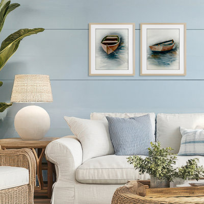 Tranquil Drifting Boat, ensemble de 2 impressions encadrées sous verre, design par Jacob Q