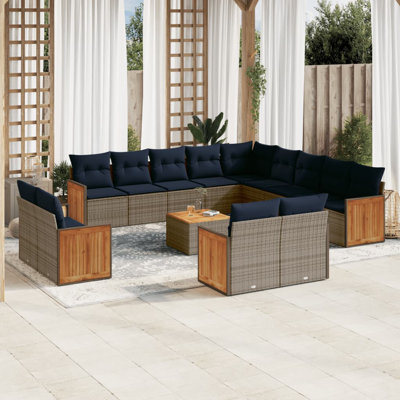 Ensemble de canapé de patio 14 pièces avec coussins en rotin de polyester