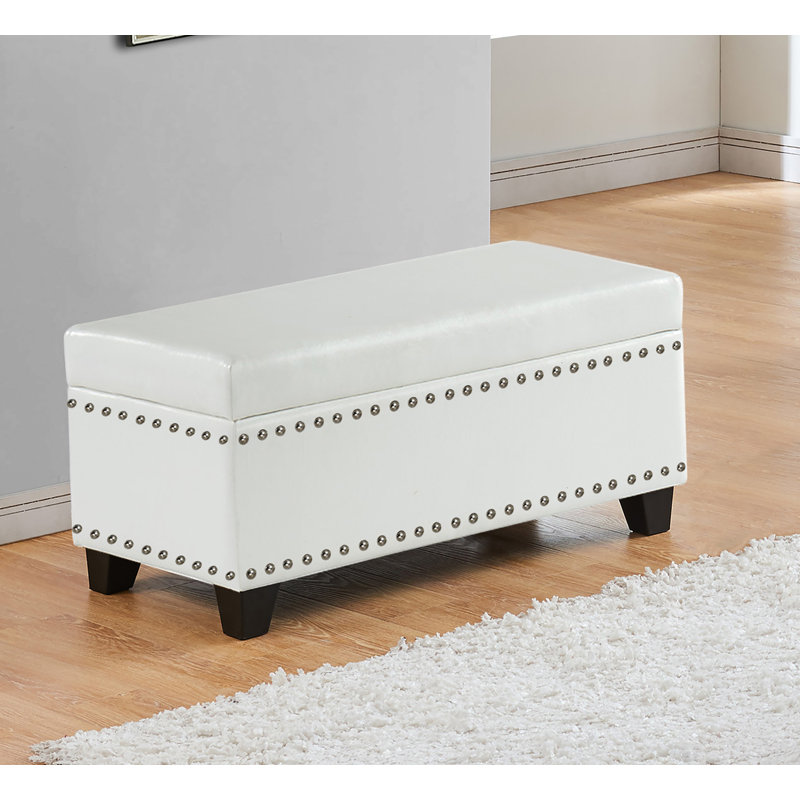 Banc de rangement rembourré en similicuir Emey, Blanc