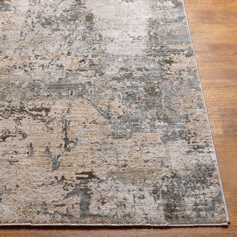 Brunswick-Abstract Grey Blue Modern Marble Fringe Living Dining Bedroom Rug, Rectangle 152 x 225cm