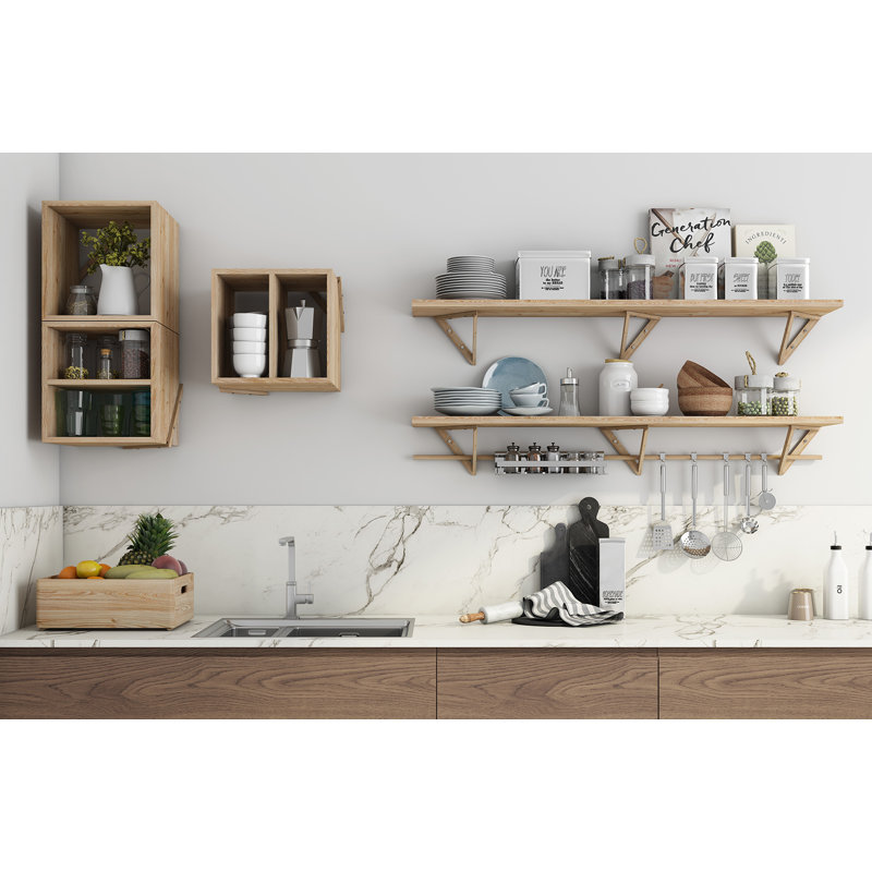 Ballina Pine Solid Wood Bracket Shelf, 2.2cm H x 60cm W x 25cm D