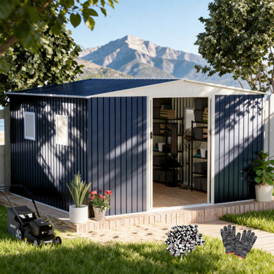 12x10 FT Large Outdoor Storage Shed with 4 Windows, Gray