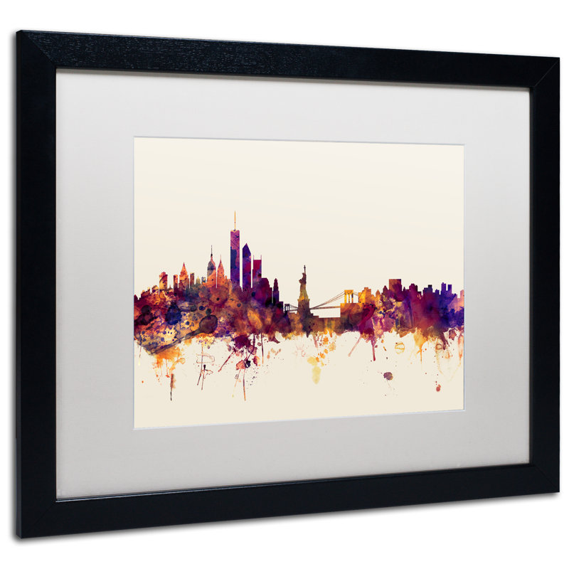 New York Skyline IX, reproduction d'impression sur toile encadrée, H 16 po x l 20 po x P 0,5 po, Toile brune encadrée, Blanc