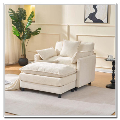 Chenille Upholstered Armchair With Ottoman