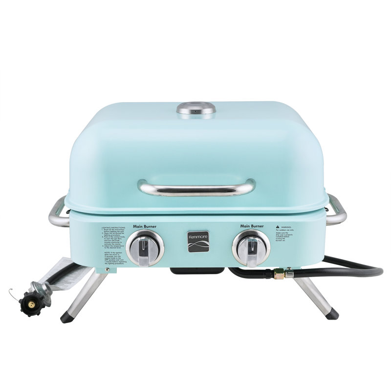 Kenmore 2-Burner Portable Tabletop Retro Gas Grill, Turquoise
