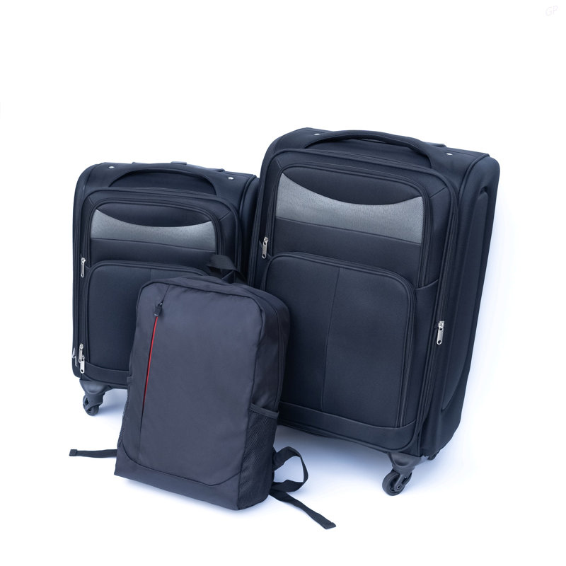 (20 + 24) Valise de voyage ensemble de valise deux pièces Mallette de transport Oxford sans verrou de mot de passe roue universelle + sac à dos en tissu Oxford NOIR