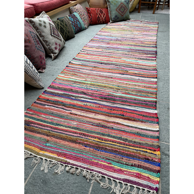 Reginald Handwoven Flat Weave Recycled Rag Rug, Runner 90 x 300cm