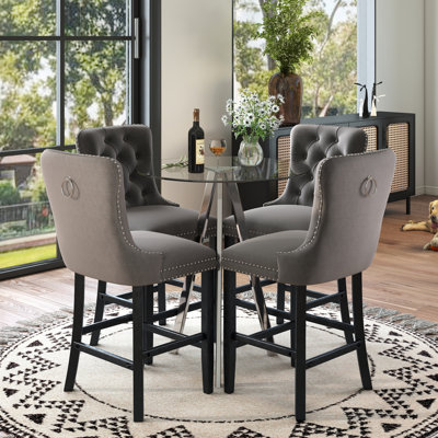 Tempered Glass Round Bar Table Set, Bar Height Set, Tempered Glass Round Dining Table And Height Bar Stools