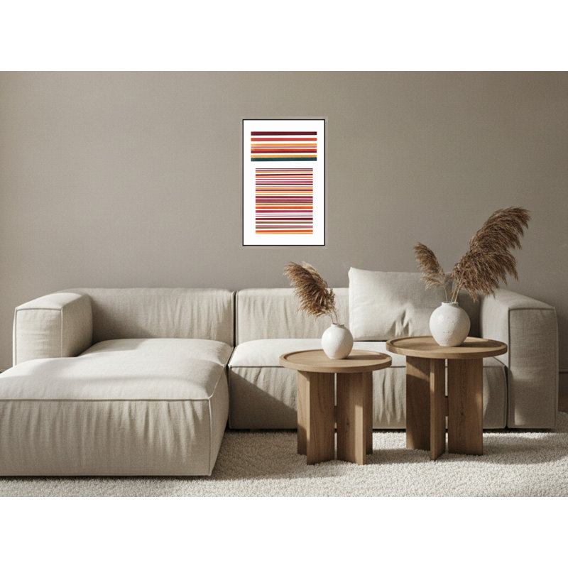 «Vibrant Striped Abstract» en rouge et or - Art mural sur toile encadrée, 18" H x 12" W, Silver