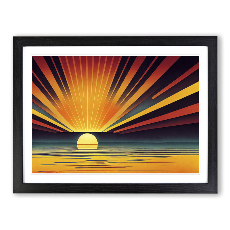 Art Deco Sunrise Abstract - Framed Print, Black, 46cm H x 64cm W 