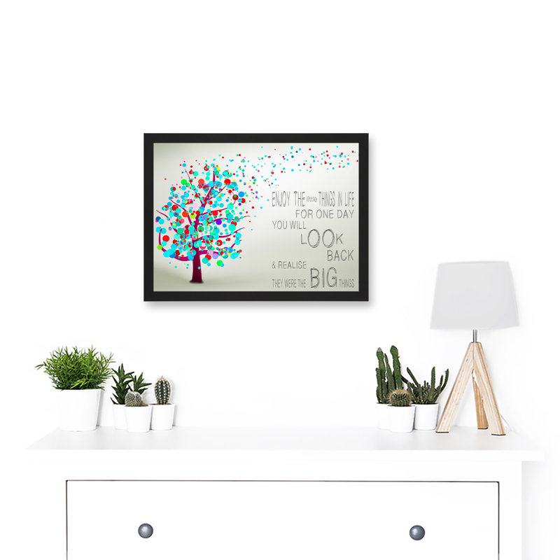 Enjoy Little Things Life Bubble Tree Quote Typography - Single Picture Frame Print