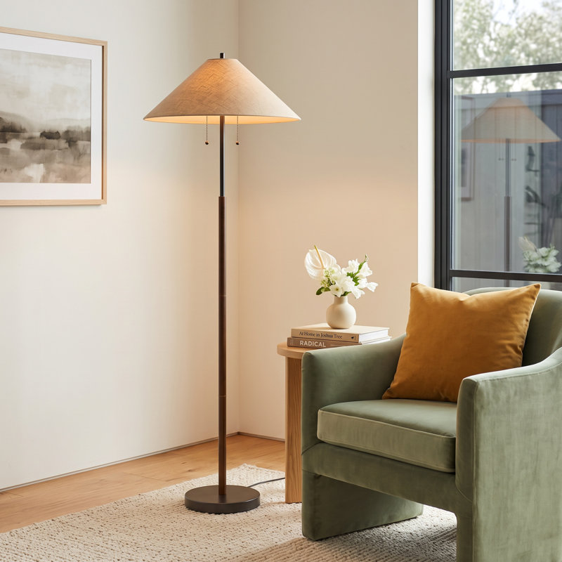 Florina 62 " Traditional Floor Lamp, Light Brown, Walnut/Black