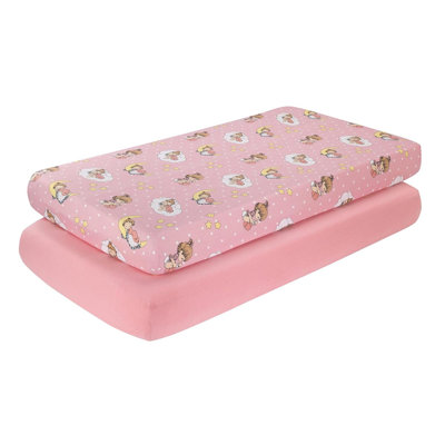 2 Pack Fitted Crib Sheets For Girls In 100% Jersey Knit Cotton – Precious Moments Design Plus Solid Pink Girl’S Crib Mattress Sheets