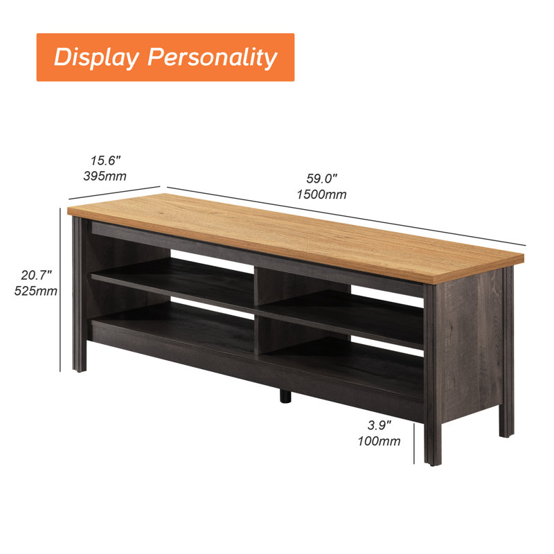 Ododa Unfinished TV Stand for TVs up to 65", Black/Oak