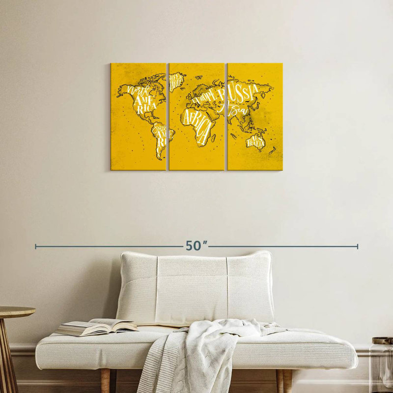 Carte du monde jaune Aliaz, H 20 po x l 33 po