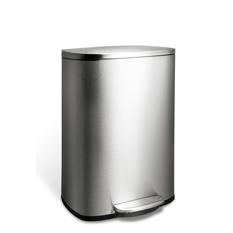 13.2 Gallon Stainless Steel Step-On Trash Can with Soft-Close Lid