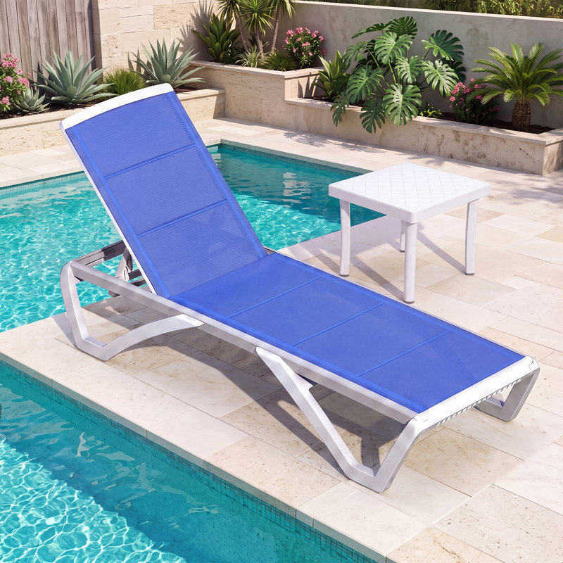 Chaise longue d'extérieur pour terrasse avec table Domi 3D, Bleu