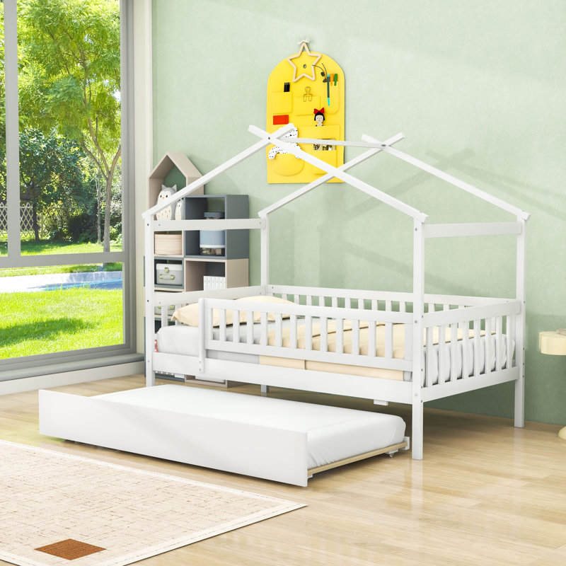 Twin Size Wooden Daybed With Twin Trundle, White