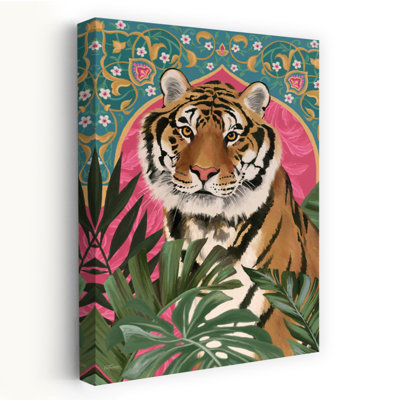 Tigre à la porte, tigre de palmier abstrait, art de paysage tropical