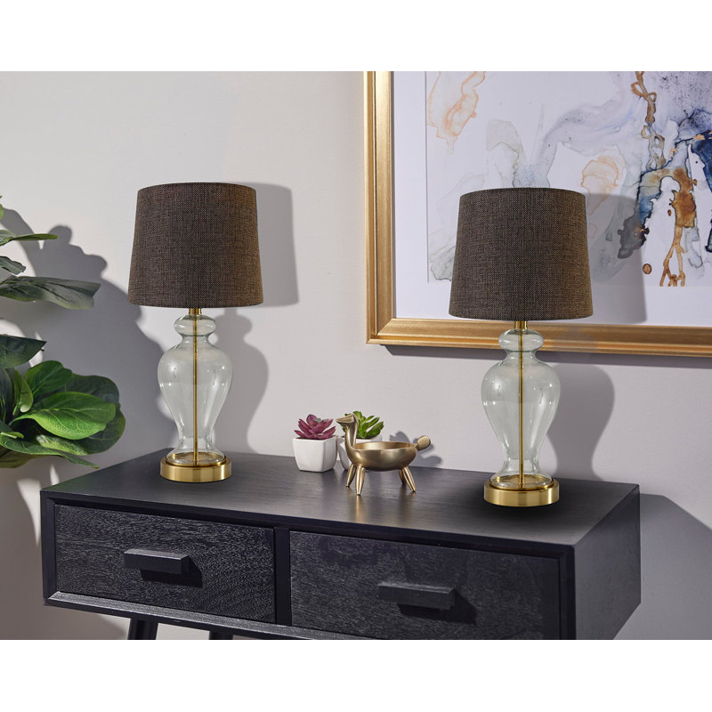 Lampe de table en laiton laiton avec abat-jour brun