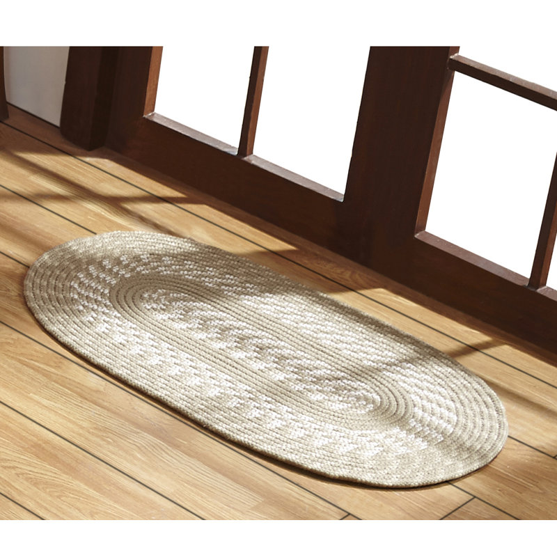 Tapis tressé à motif géométrique brun clair Roselyn, 22 po x 40 po ovale