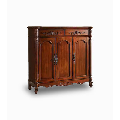 American-style Carved Solid Cherry Wood Shoe Cabinet
