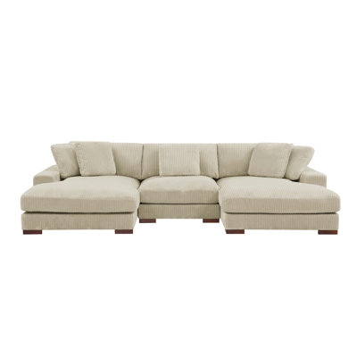 Large Seating Corduroy Upholstered Double Chaise Sectional