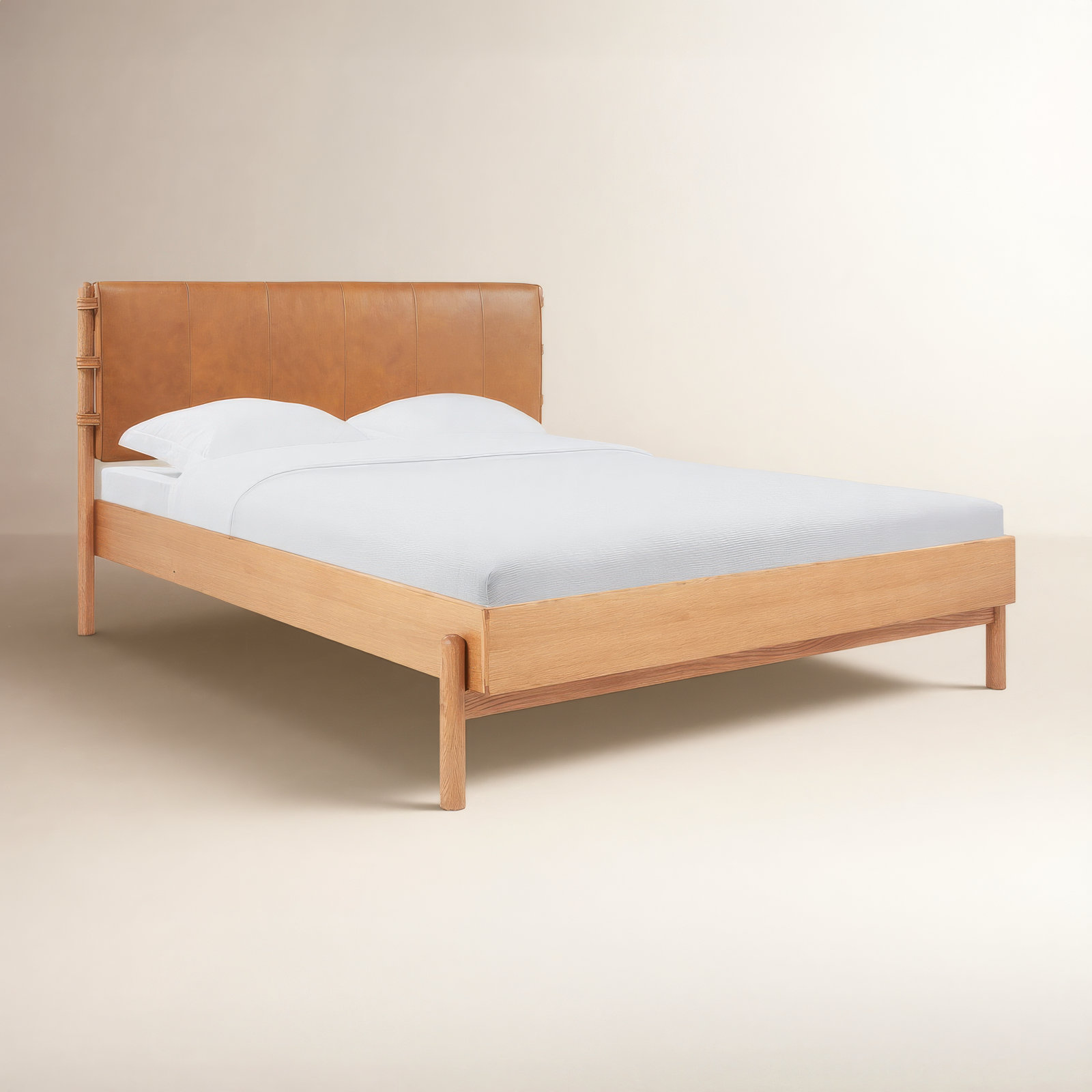 Marlana Genuine Leather Oak Bed, King