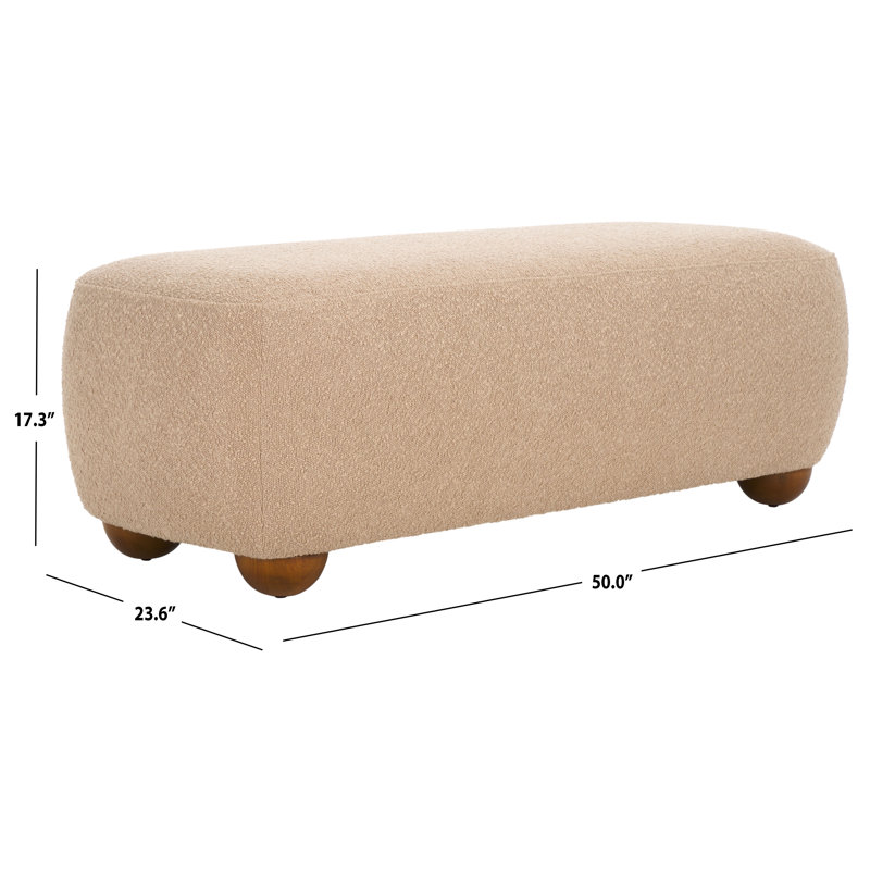 Carrah Rectangular Ottoman W/ Wood Legs, Tan