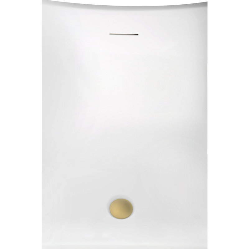 60" Streamline Soaking Acrylic Freestanding Bathtub, Bamboo Tray, Drain, Brushed Brass