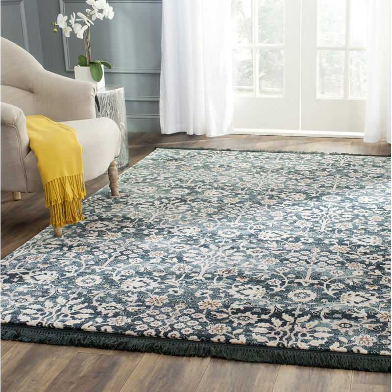 Tapis turquoise / crème Bristol Point, Rectangle 6 pi x 9 pi