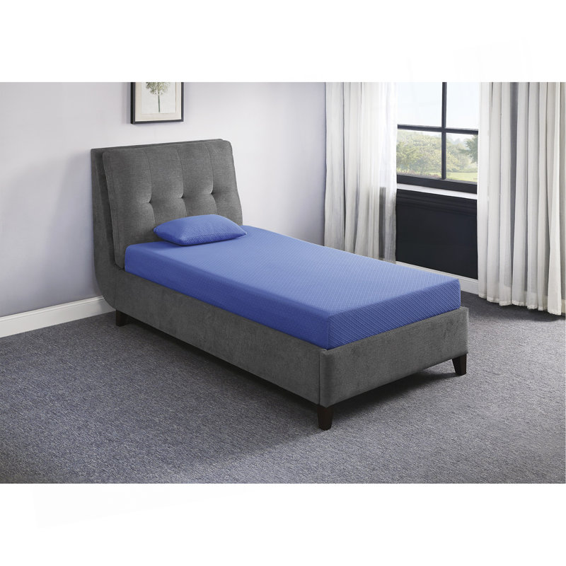 7Inch Mattress And Pillow Set Breathable Fabric Gel-Infused Memory Foam Mattress, Blue, Mattress In A Box, Twin