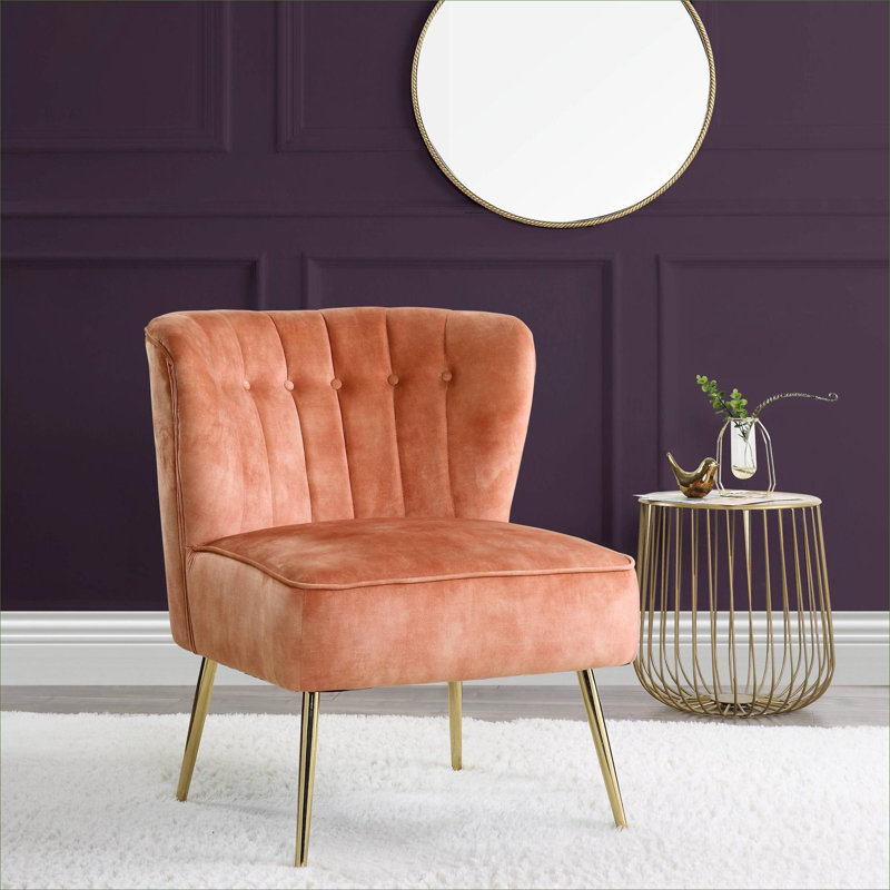 Accent Chair Living Room Single Seating rich orange Velvet Tufted Wingback Compact Functional Size
