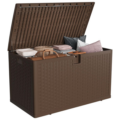 120 Gallon Waterproof Deck Box Outdoor Resin Storage Container with Lockable Lid and UV Resistant for Patio Garden Backyard Poolside