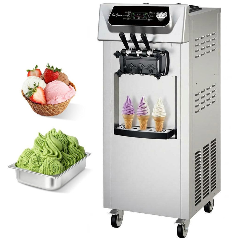 Machine à crème glacée commerciale commerciale, production de 20 à 28 L / H, double trémies de 7 L, 3 options de saveur, contrôle ACL de 2200 W avec autonettoyant